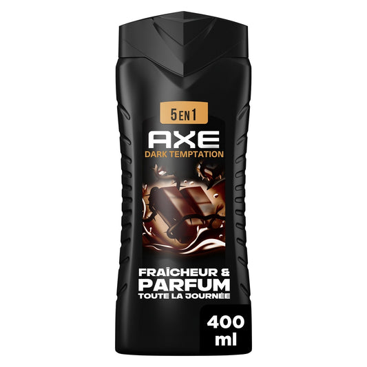 Gel Douche Homme Corps Cheveux Visage 5-En-1 Fraîcheur Parfum Chocolat Tonka Dark Temptation AXE le flacon de 400mL