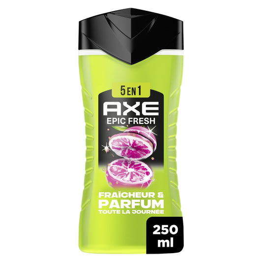 Gel Douche Homme Corps Fraîcheur et Parfum 24h Epic Fresh 5-En-1 Agrumes AXE le flacon de 250mL