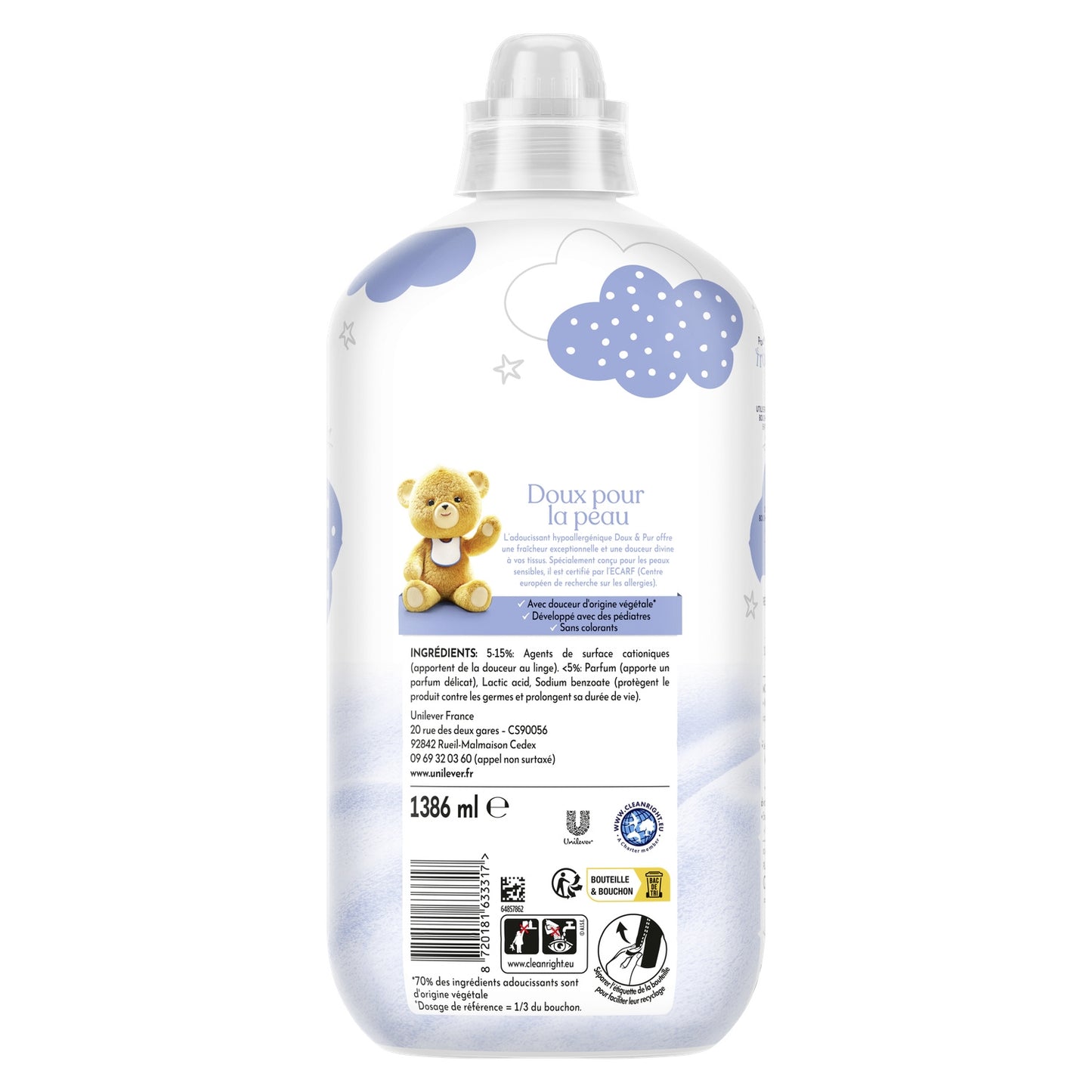 Adoucissant Hypoallergénique Doux et Pur CAJOLINE 