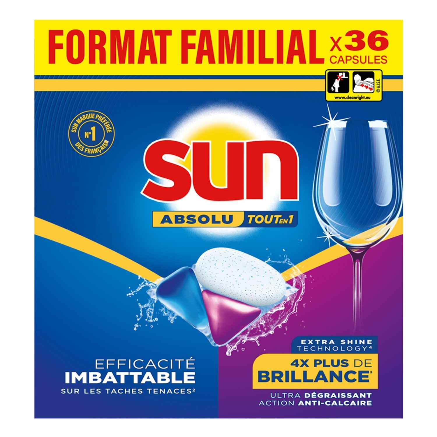 Lave-Vaisselle Capsules Absolu Tout en 1 Brillance SUN le sachet de 36 capsules