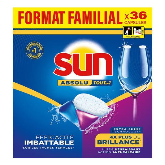 Lave-Vaisselle Capsules Absolu Tout en 1 Brillance SUN le sachet de 36 capsules
