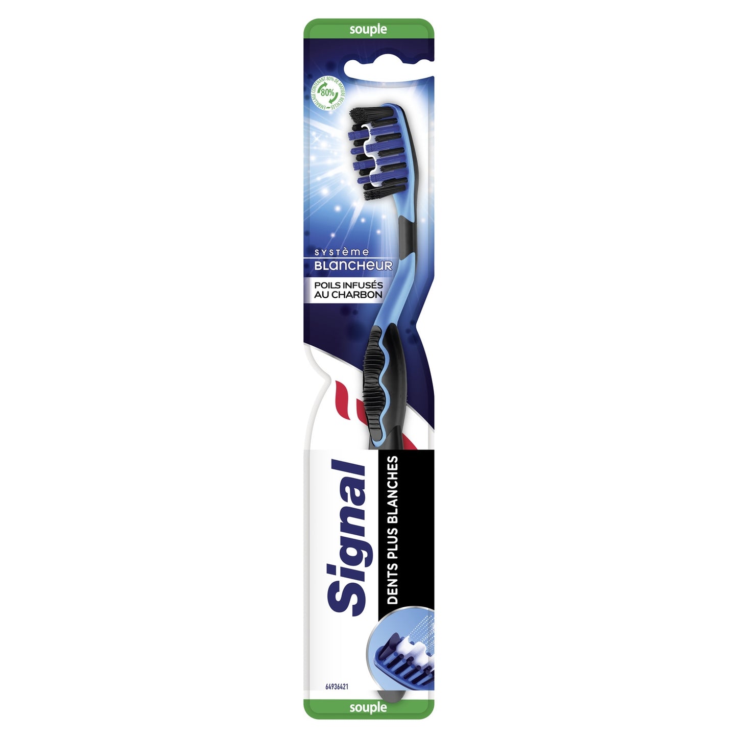 Brosse à dents Souple Système Blancheur Poils Infusés Au Charbon SIGNAL 