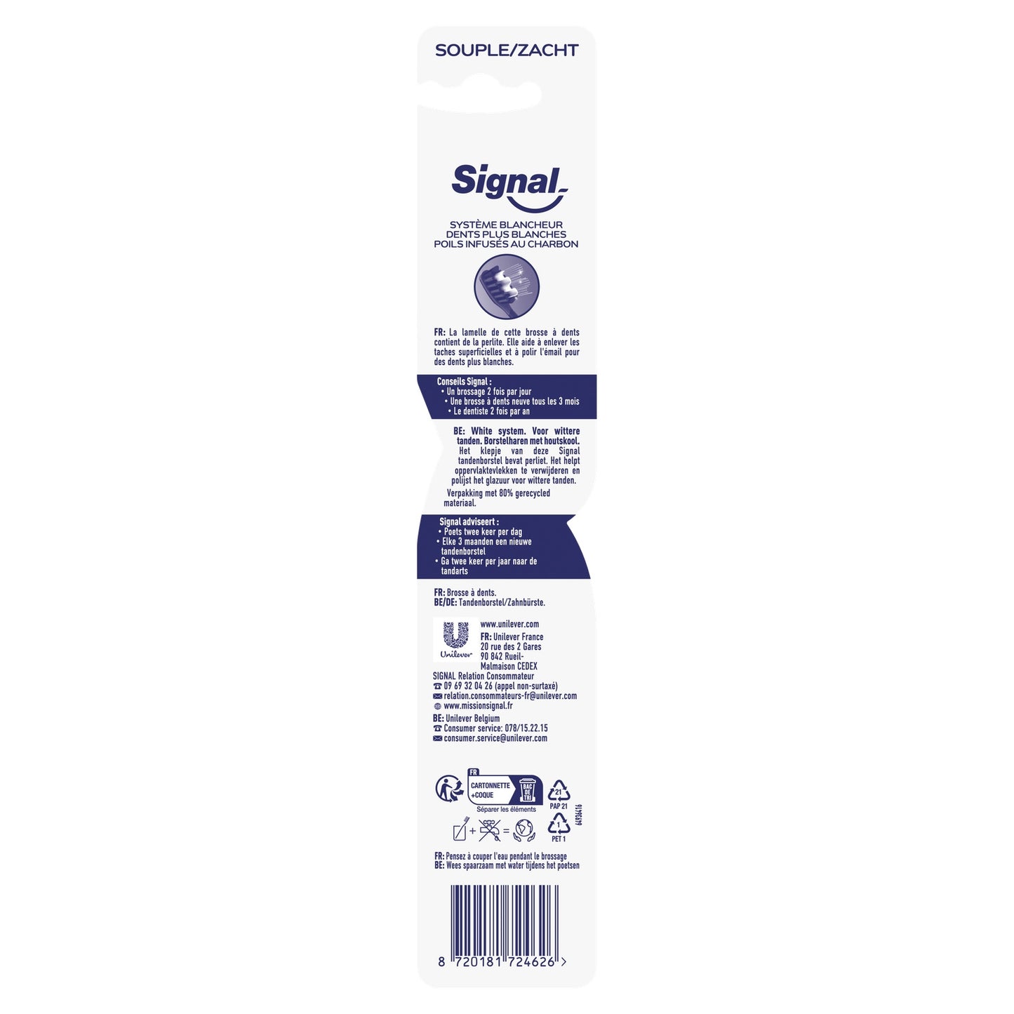 Brosse à dents Souple Système Blancheur Poils Infusés Au Charbon SIGNAL 