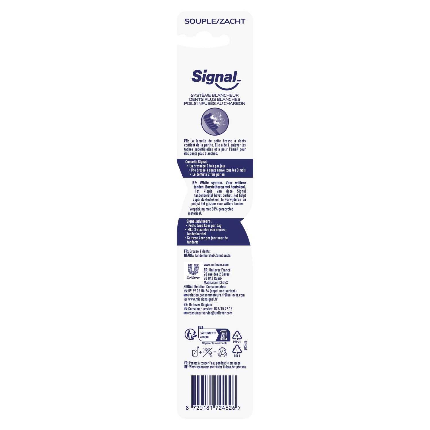 Brosse à dents Souple Système Blancheur Poils Infusés Au Charbon SIGNAL 
