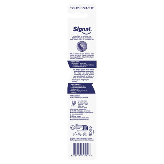 Brosse à dents Souple Système Blancheur Poils Infusés Au Charbon SIGNAL 