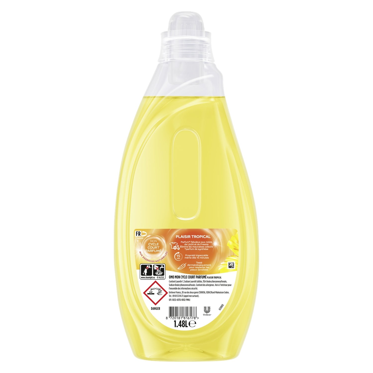 Lessive liquide Cycle Court Parfumé Plaisir Tropical Freesia Litchi OMO 