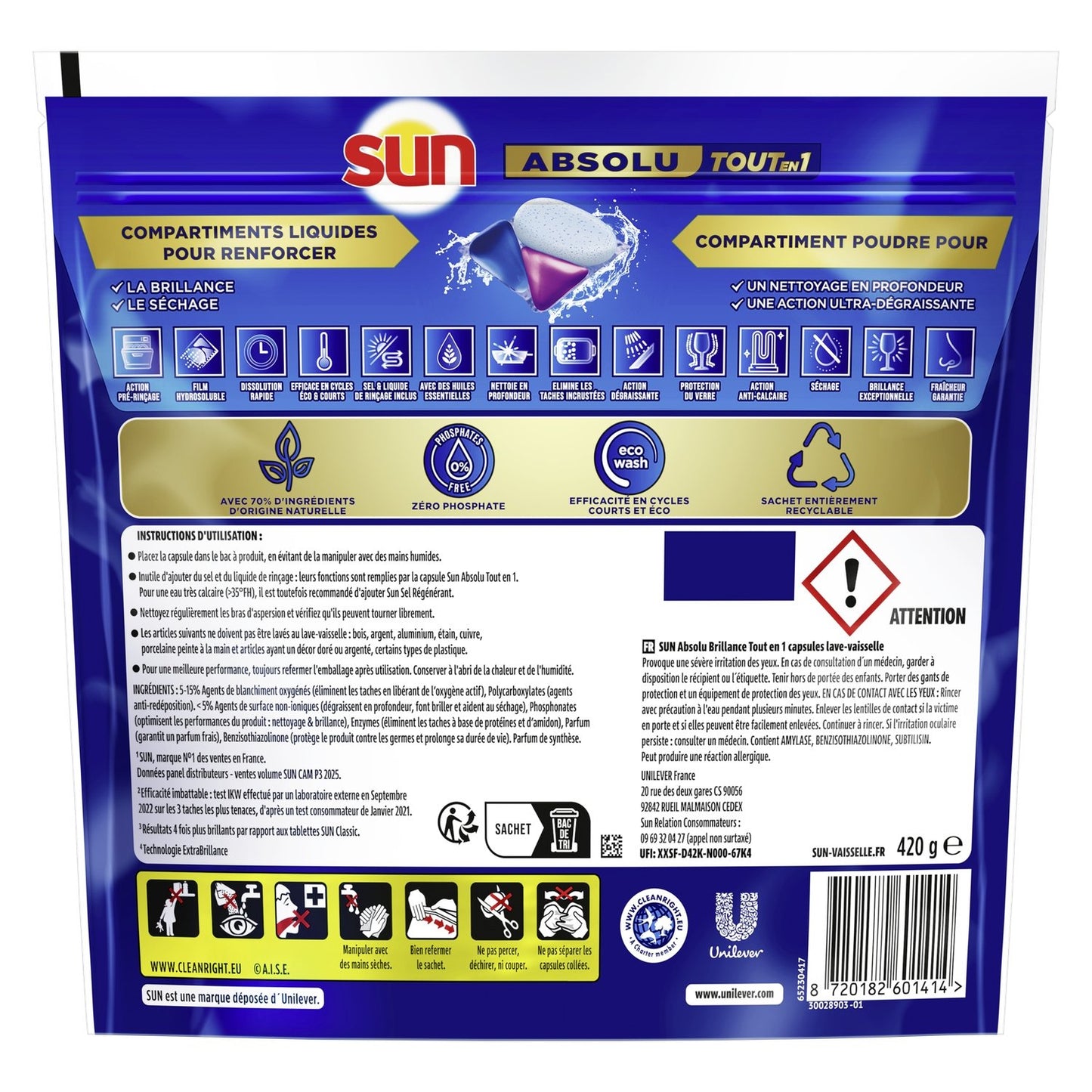 Capsules Lave-Vaisselle Brillance Tout en 1 Absolu SUN