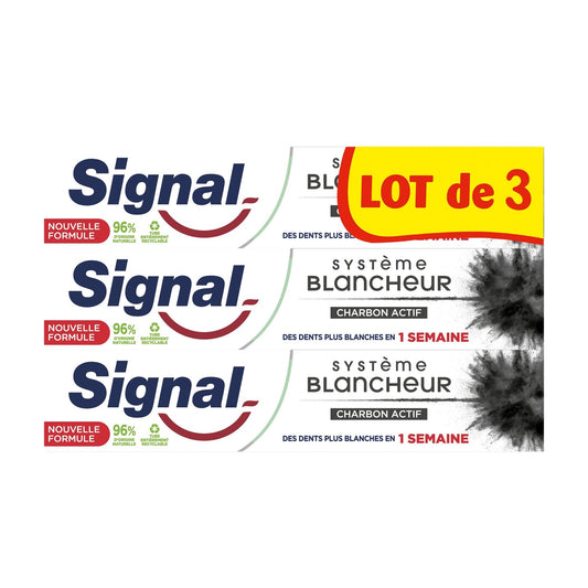 Dentifrice Charbon Actif Système Blancheur SIGNAL le lot de 3 dentifrices de 75mL
