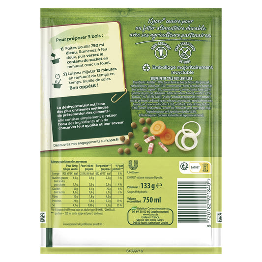 Soupe Déshydratée Petit Salé aux Lentilles KNORR 