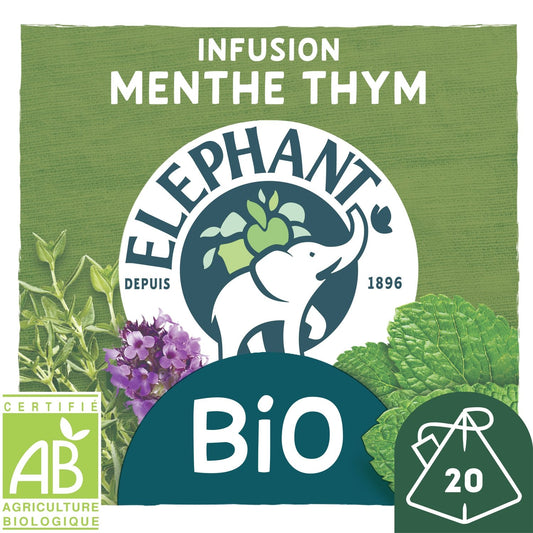 Infusion Menthe Thym Bio ELEPHANT la boite de 20 sachets