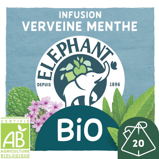 Infusion Menthe Verveine Bio ELEPHANT la boite de 20 sachets