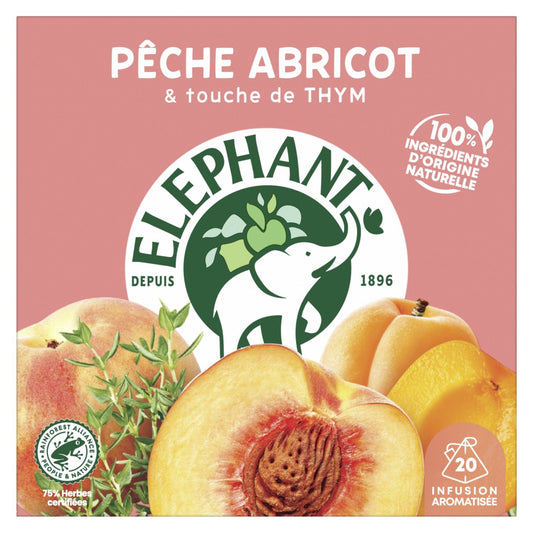Infusion Pêche Abricot Thym ELEPHANT la boite de 20 sachets