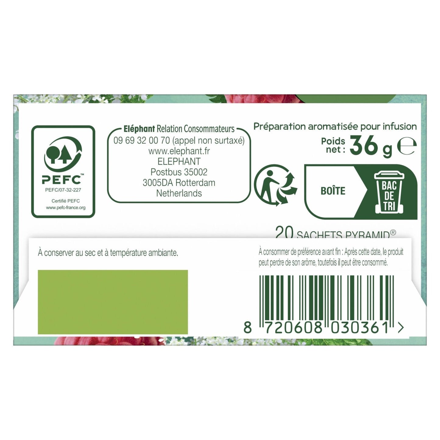 Infusion Reine des Prés Menthe Poivrée Framboise Feuille d'Ortie Détox Fraîcheur ELEPHANT