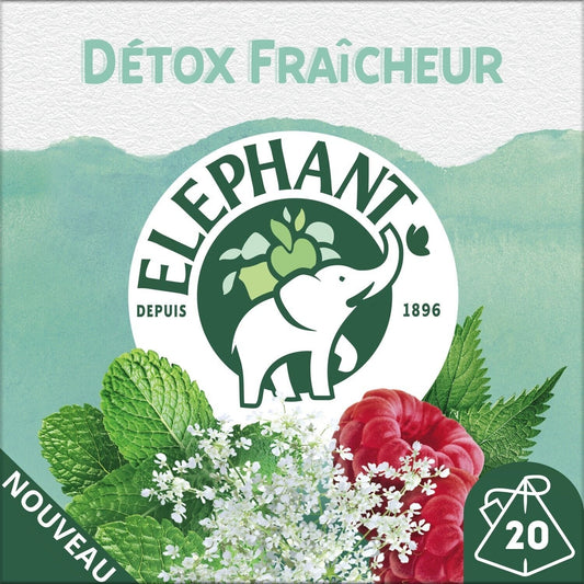 Infusion Reine des Prés Menthe Poivrée Framboise Feuille d'Ortie Détox Fraîcheur ELEPHANT la boite de 20 sachets