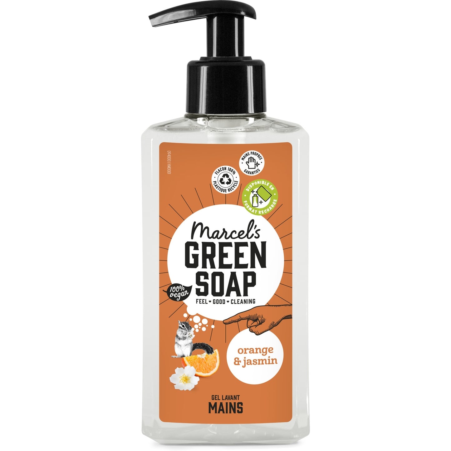 Gel Gel Lavant Mains Orange Jasmin Vegan Flacon 100% Recyclé MARCEL GREEN SOAP 