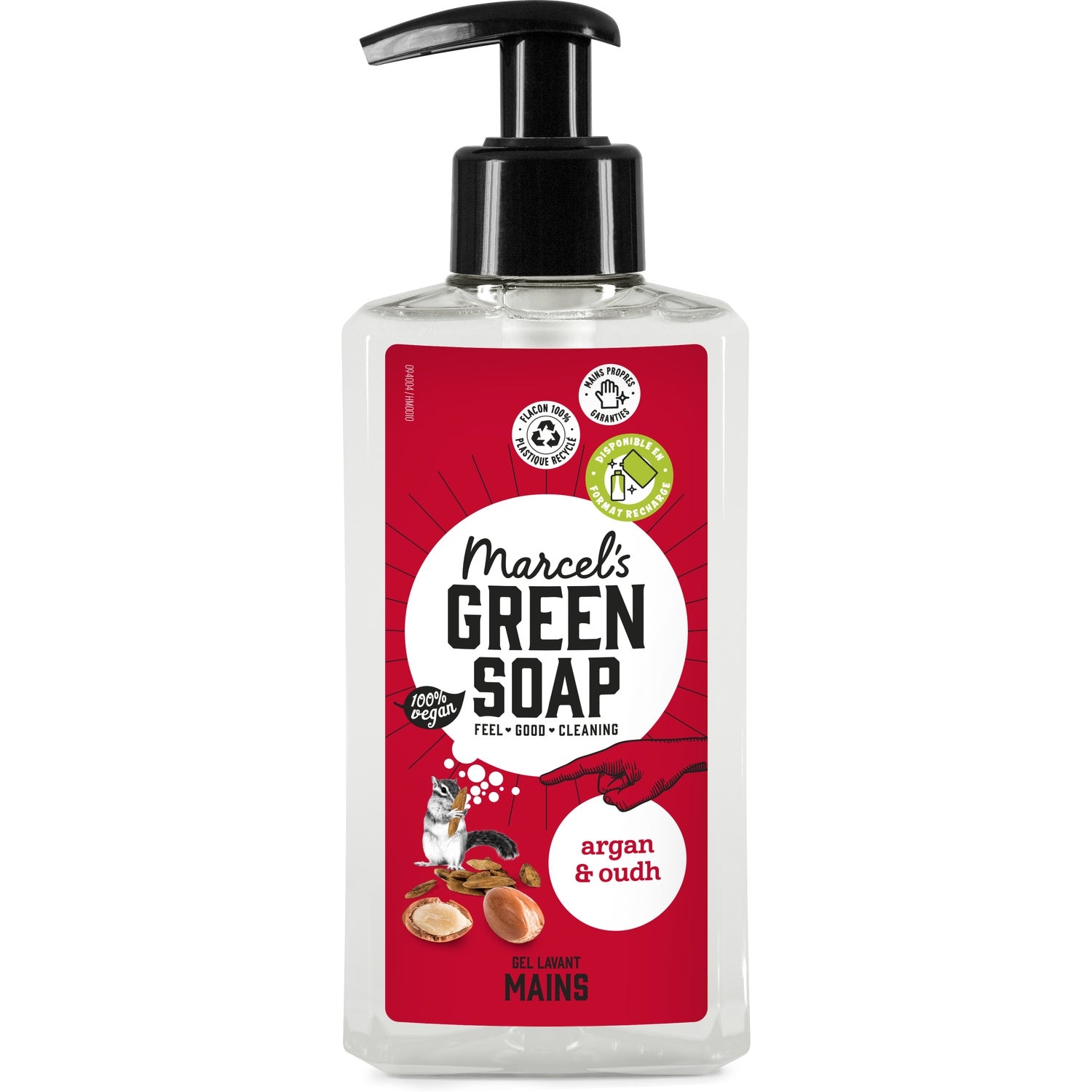 Gel Lavant Mains Vegan Zéro Microbilles Format Recharge Argan Oudh 100% Plastique Recyclé MARCEL'S GREEN SOAP 