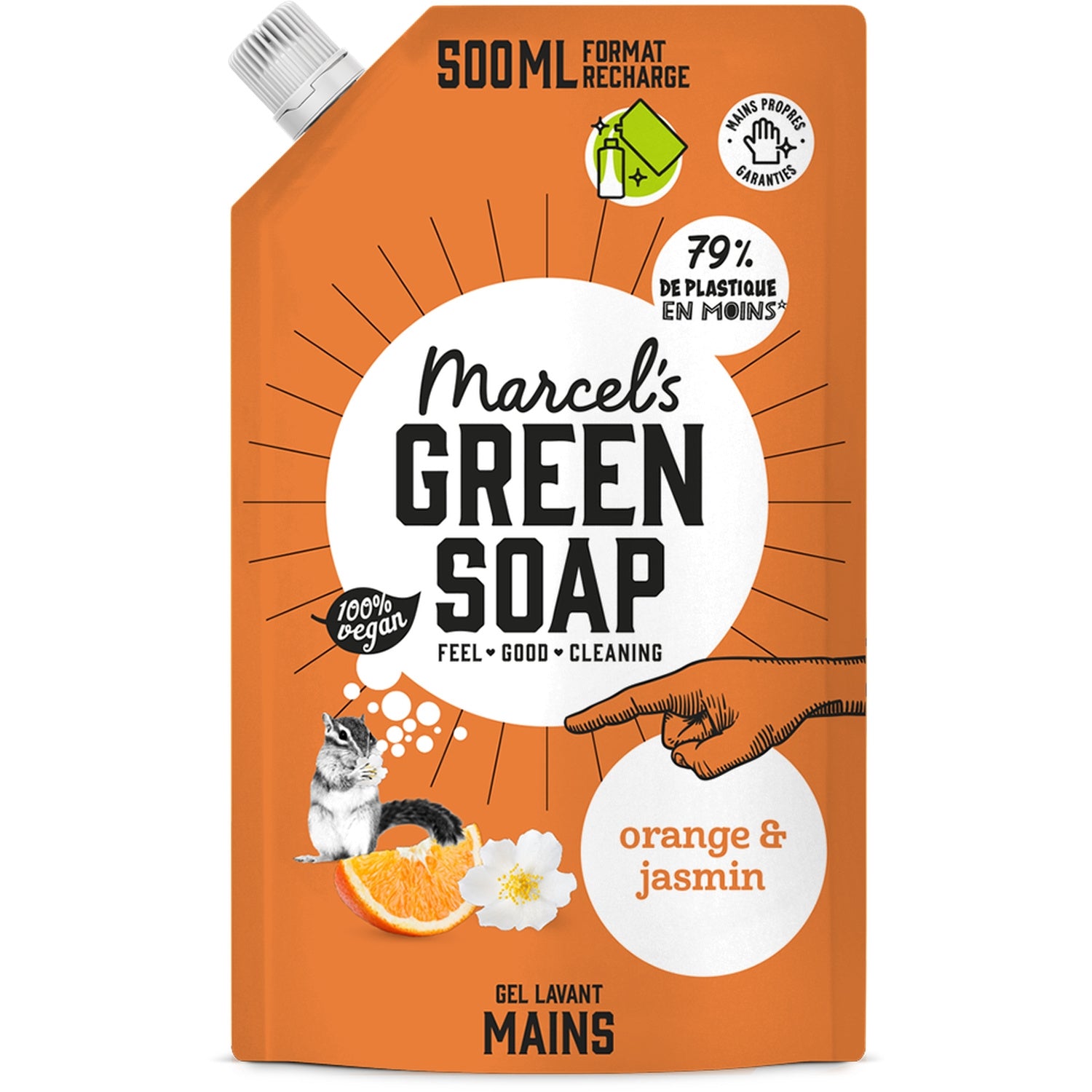 Gel Lavant Gel Recharge Mains Éco-recharge Orange Jasmin 100% Vegan MARCEL GREEN SOAP 