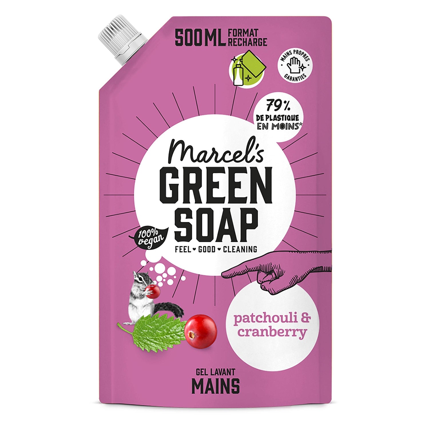 Gel Recharge Mains Vegan Écologique Patchouli Cranberry MARCEL GREEN SOAP 