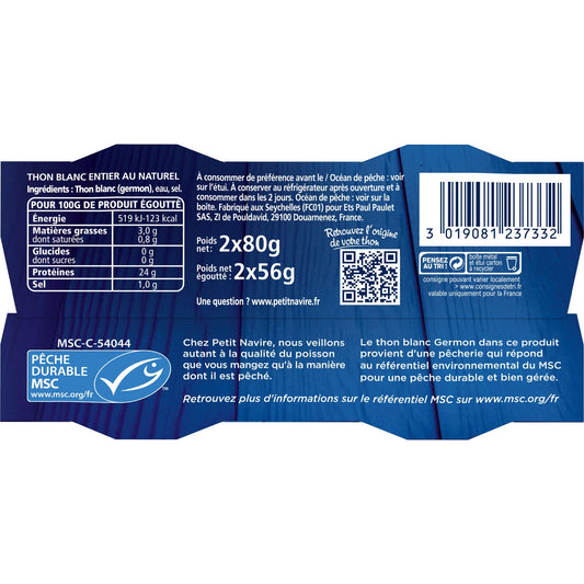 Thon au Naturel Pêche Durable MSC PETIT NAVIRE