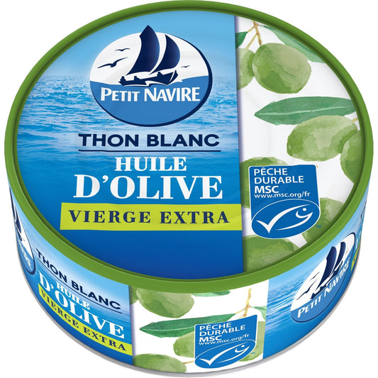 Thon Blanc Huile d'Olive PETIT NAVIRE la boite de 104 g net égoutté
