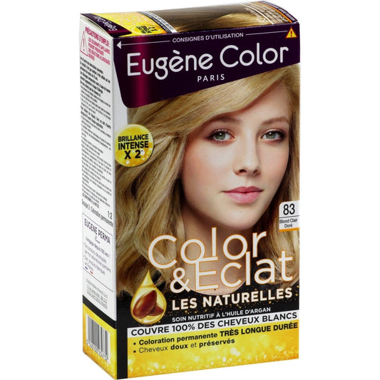 Coloration Permanente 83 Blond Clair Doré Huile d'Argan Couvre 100% Cheveux Blancs Color & Éclat EUGENE COLOR la boite de 115 ml
