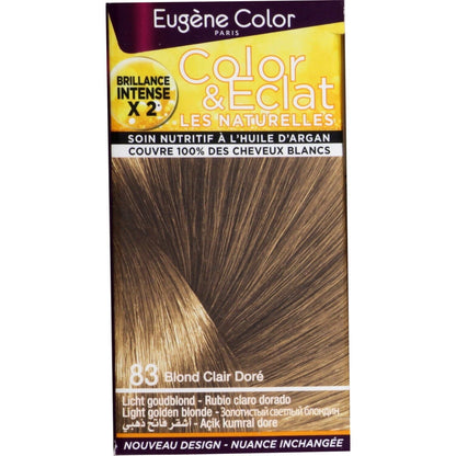 Coloration Permanente 83 Blond Clair Doré Huile d'Argan Couvre 100% Cheveux Blancs Color & Éclat EUGENE COLOR