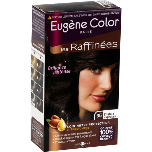 Coloration Permanente 35 Châtain Expresso les Raffinées Huile d'Argan Color & Éclat EUGENE COLOR la boite de 115 ml
