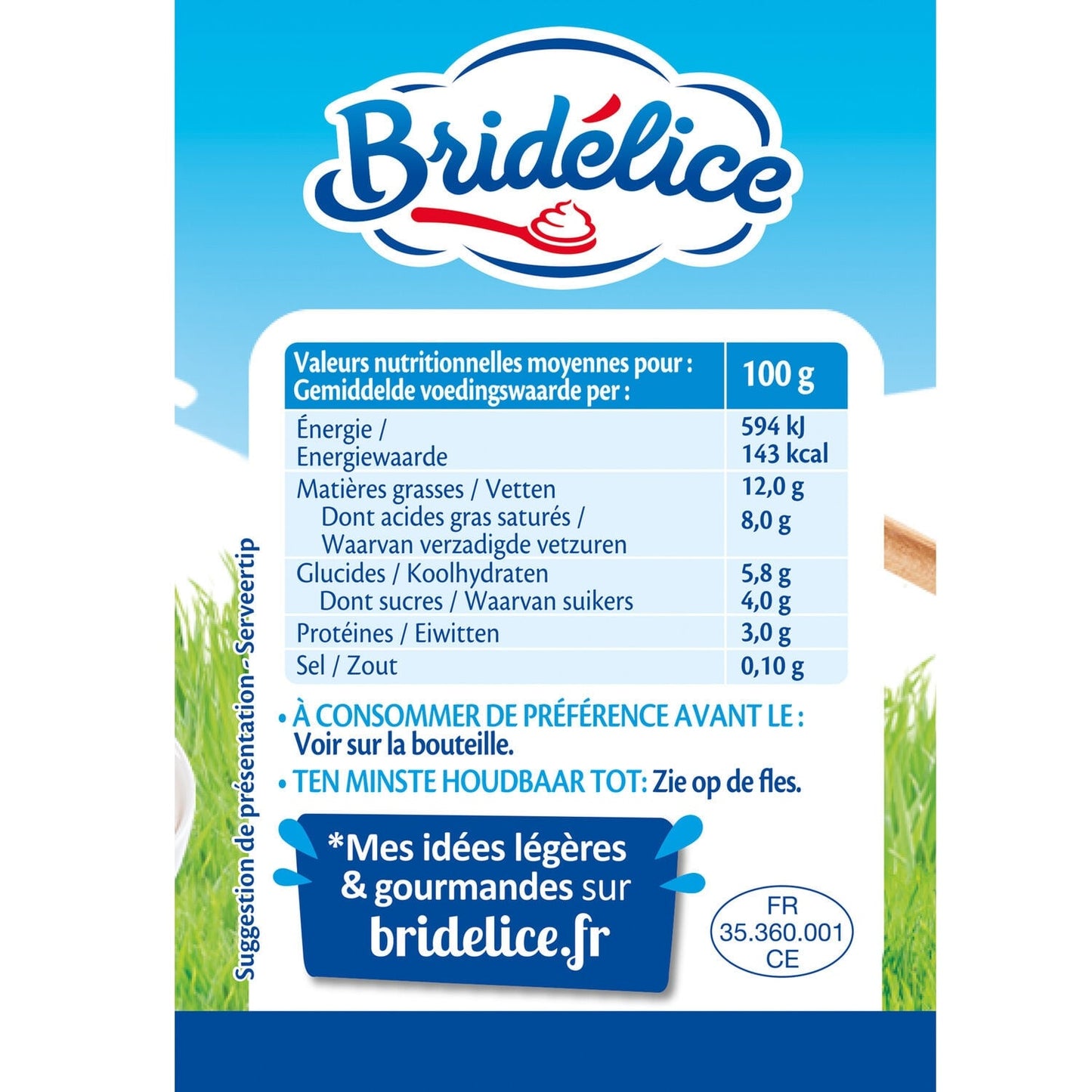 Crème UHT fluide légère 12% MG BRIDELICE 