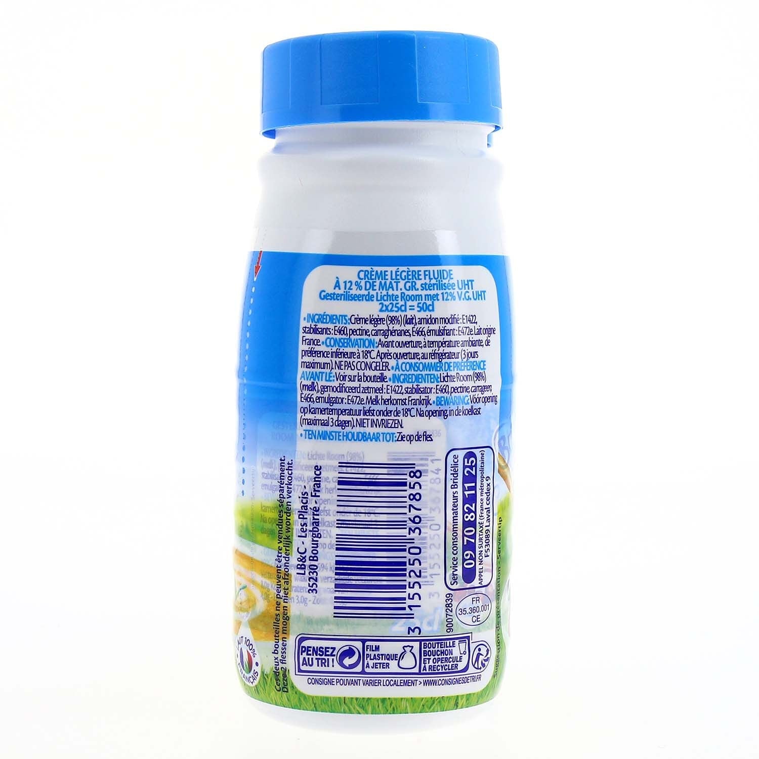 Crème UHT fluide légère 12% MG BRIDELICE 