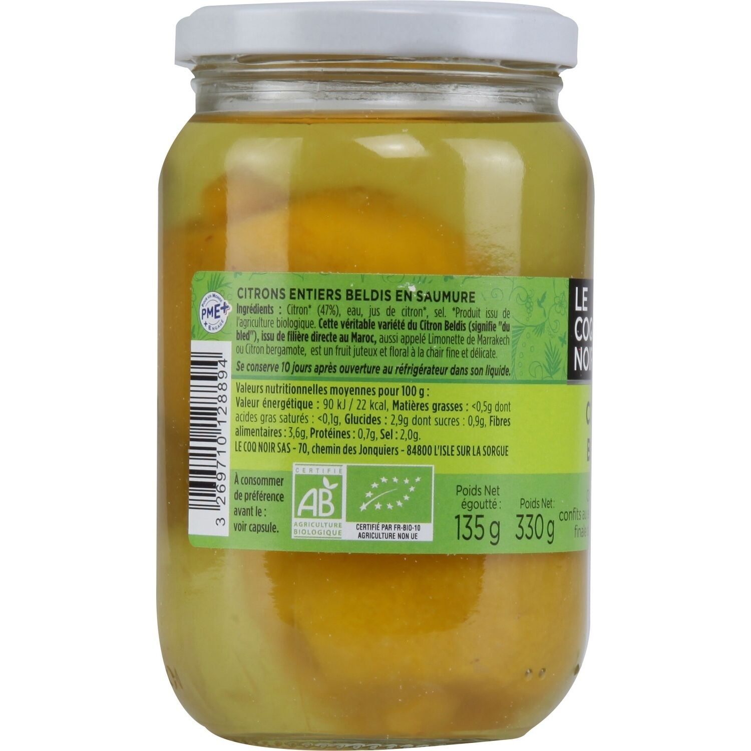 Citron bio Beldis LE COQ NOIR 