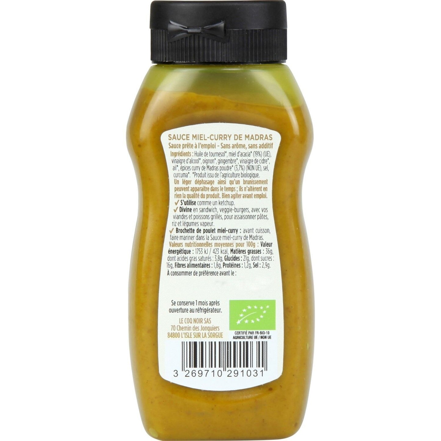 Sauce Bio Miel Curry de Madras LE COQ NOIR