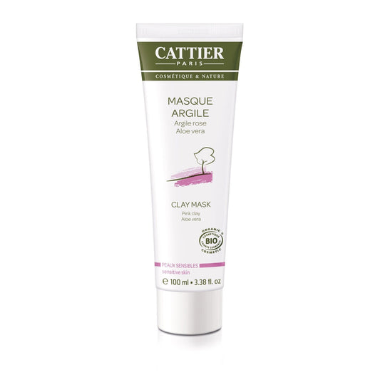 Masque Visage Peau Sensible à Rougeurs Apaise Adoucit Argile Rose et Aloé Vera Bio CATTIER le tube de 100mL