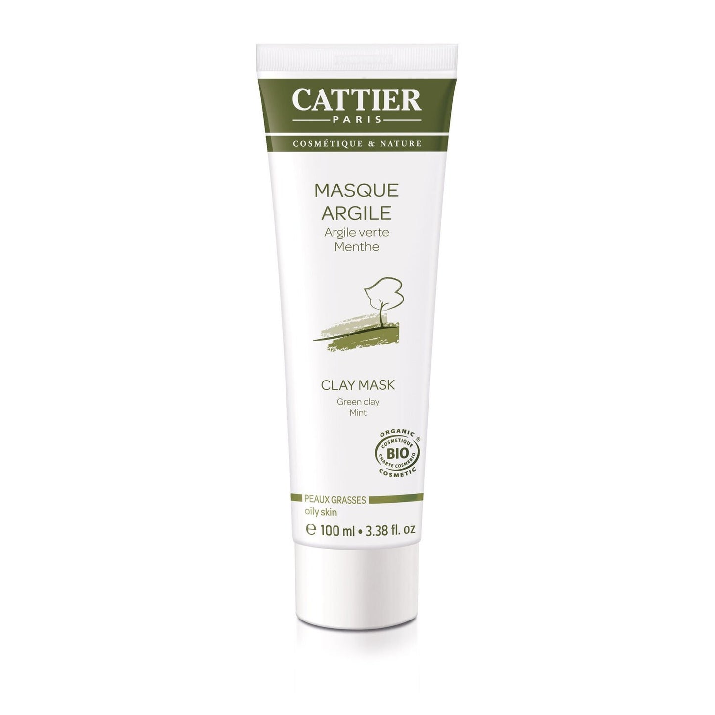 Masque Visage Peaux Grasses Purifiant A l'Argile Verte et Menthe Poivrée Bio CATTIER le tube de 100mL