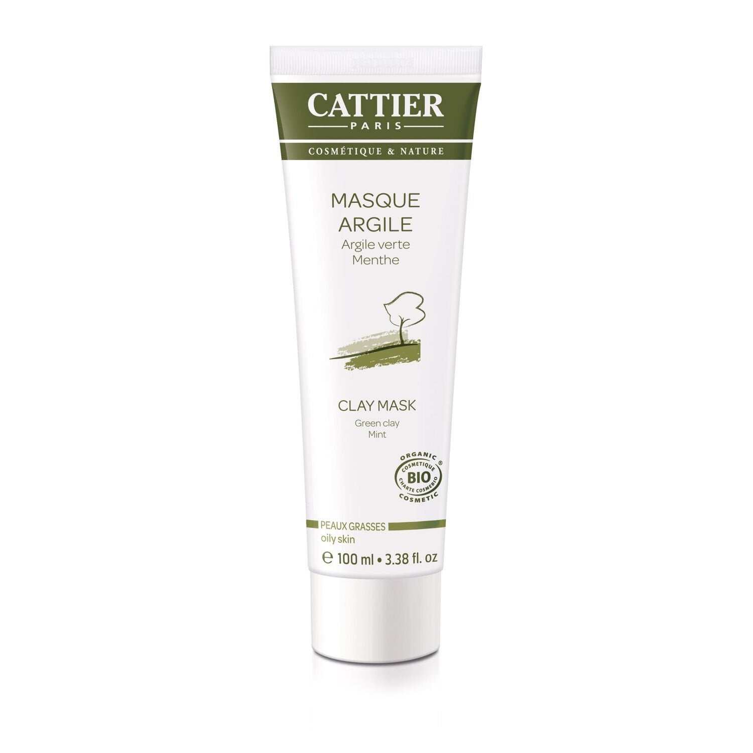 Masque Visage Peaux Grasses Purifiant A l'Argile Verte et Menthe Poivrée Bio CATTIER le tube de 100mL