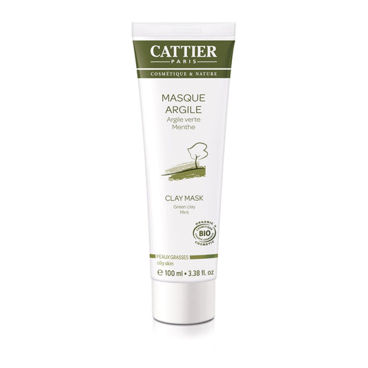 Masque Visage Peaux Grasses Purifiant A l'Argile Verte et Menthe Poivrée Bio CATTIER le tube de 100mL