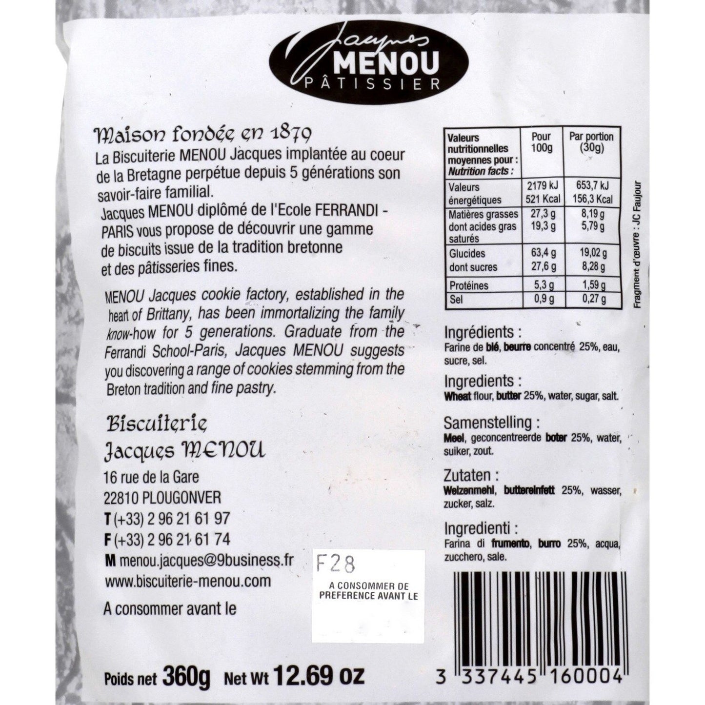 Biscuits Palmiers de Bretagne JACQUES MENOU