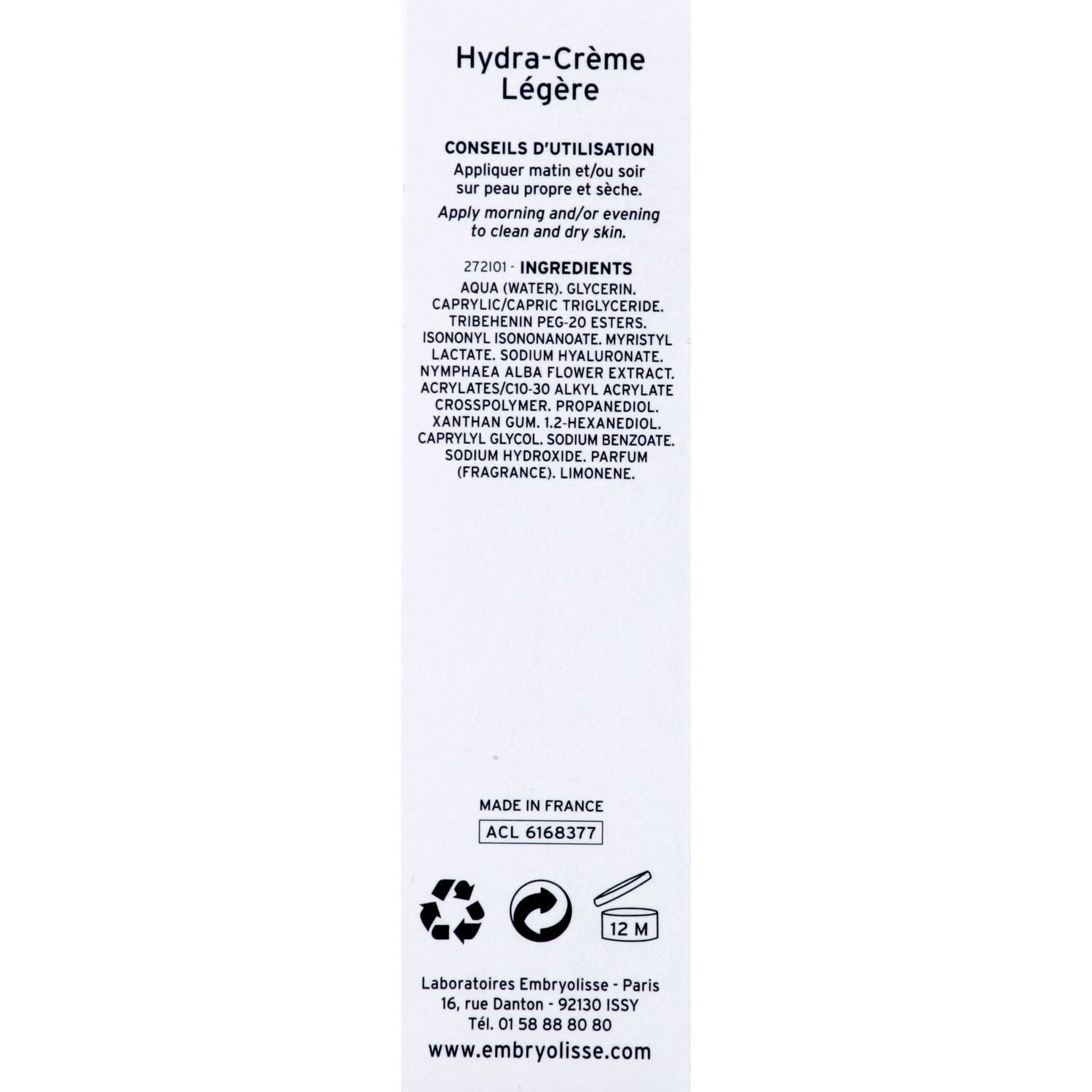 Crème Visage Femme Toutes Peaux Légère Hydra-Crème EMBRYOLISSE 