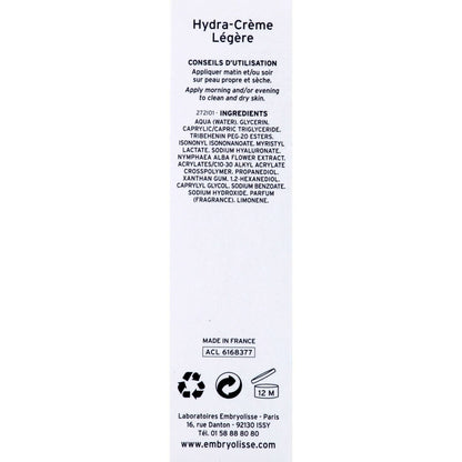Crème Visage Femme Toutes Peaux Légère Hydra-Crème EMBRYOLISSE 