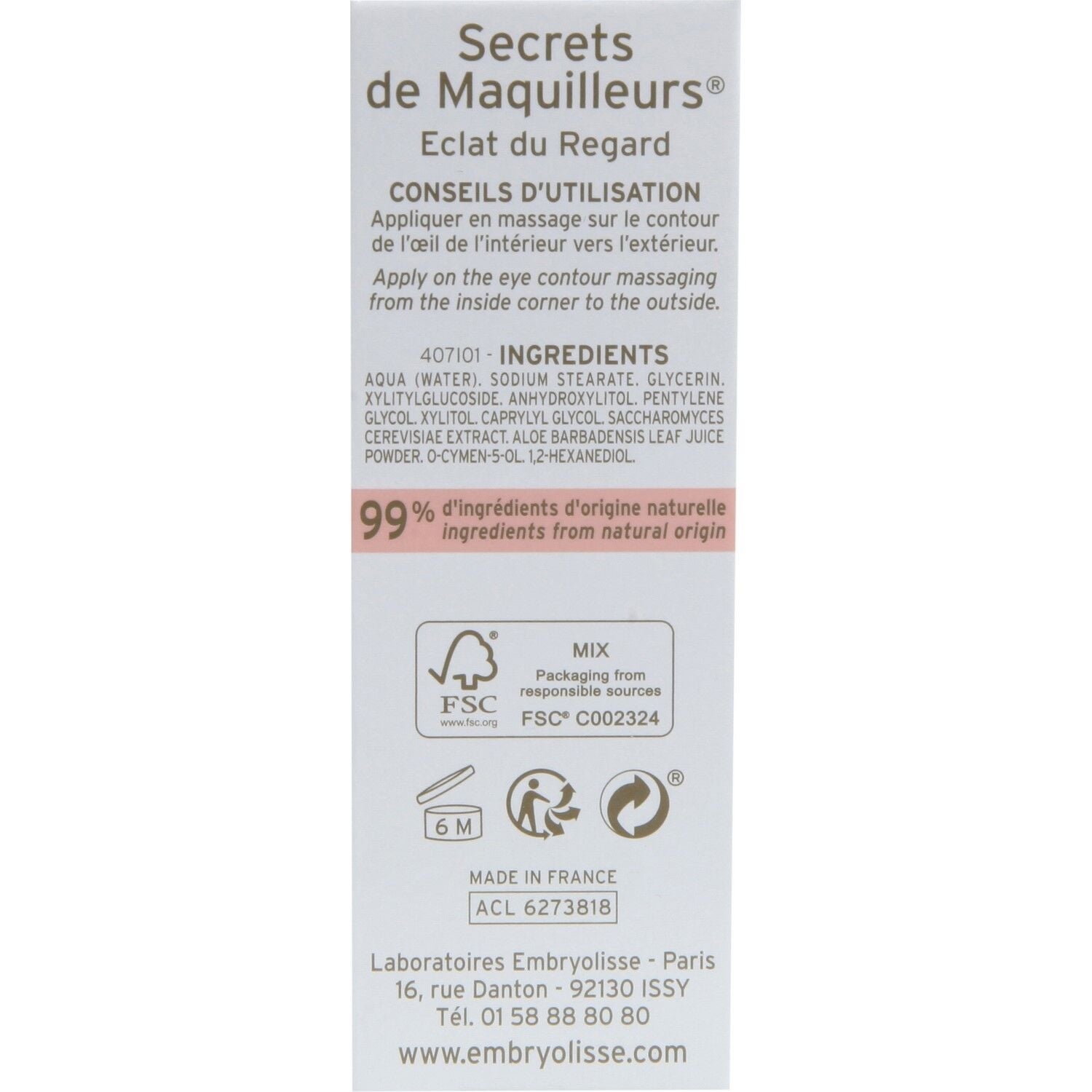 Stick Eclat du Regard Anti-cernes Hydratant EMBRYOLISSE 