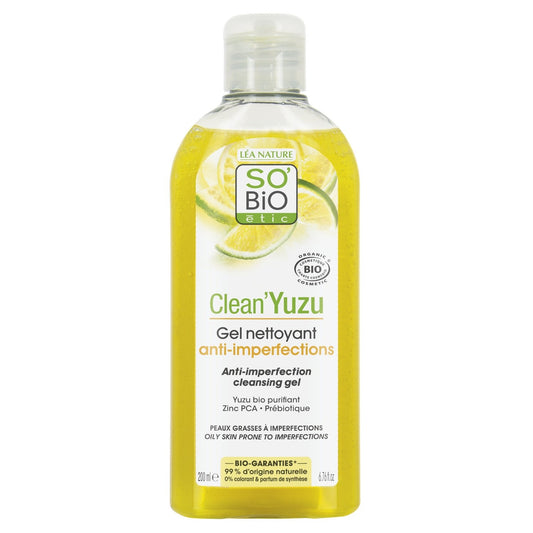 Gel Nettoyant Visage Anti-Imperfections Clean'yuzu Bio SO'BIO ETIC Le flacon de 200 mL