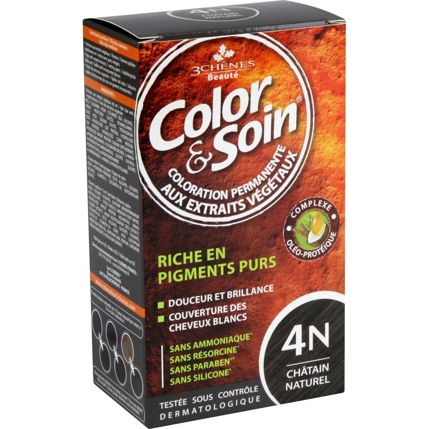 Coloration Permanente 4N Châtain Naturel Sans Ammoniaque Color et Soin 3 CHENES 