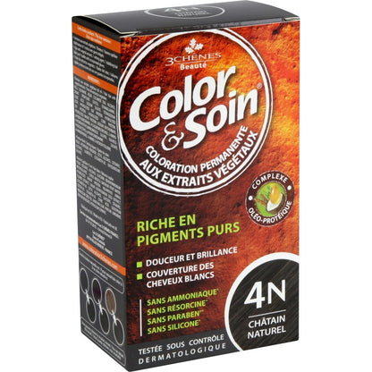 Coloration Permanente 4N Châtain Naturel Sans Ammoniaque Color et Soin 3 CHENES 