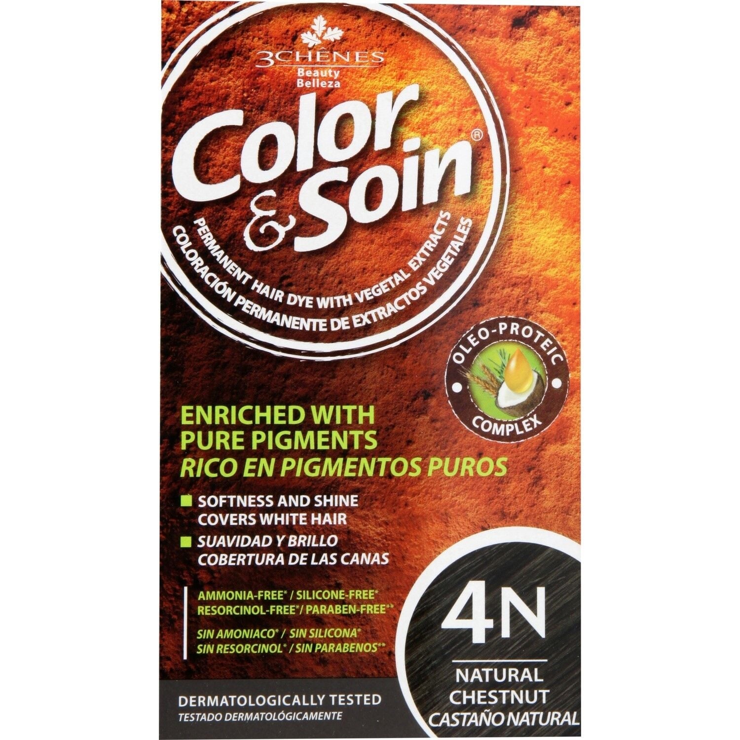 Coloration Permanente 4N Châtain Naturel Sans Ammoniaque Color et Soin 3 CHENES 