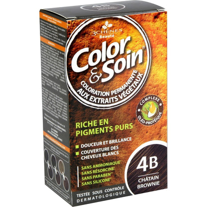 Coloration Permanente 4B Châtain Brownie Sans Ammoniaque Color et Soin 3 CHENES 