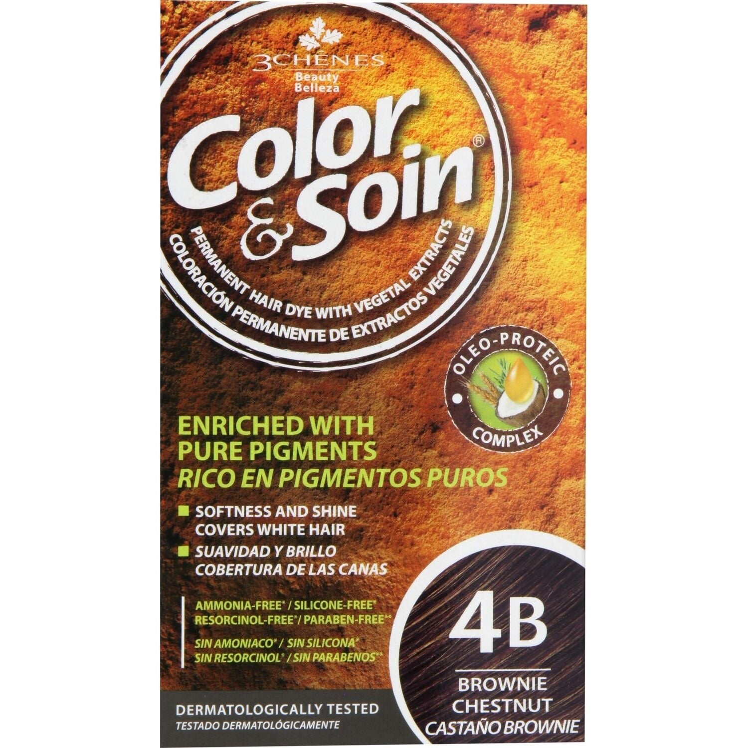 Coloration Permanente 4B Châtain Brownie Sans Ammoniaque Color et Soin 3 CHENES 