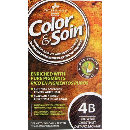Coloration Permanente 4B Châtain Brownie Sans Ammoniaque Color et Soin 3 CHENES 