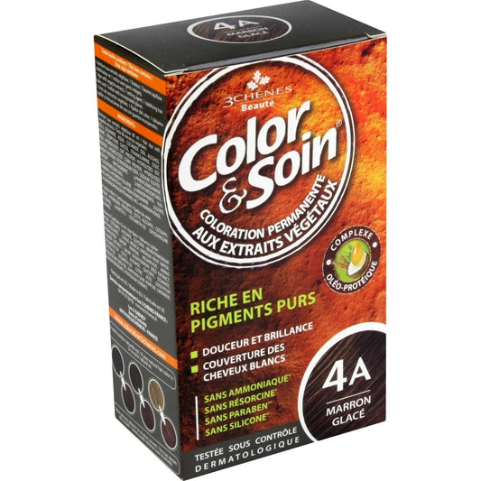 Coloration Permanente 4a Marron Glacé Sans Ammoniaque Color et Soin 3 CHENES la boite