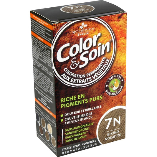 Coloration Permanente 7n Blond Noisette Sans Ammoniaque Color et Soin 3 CHENES la boite