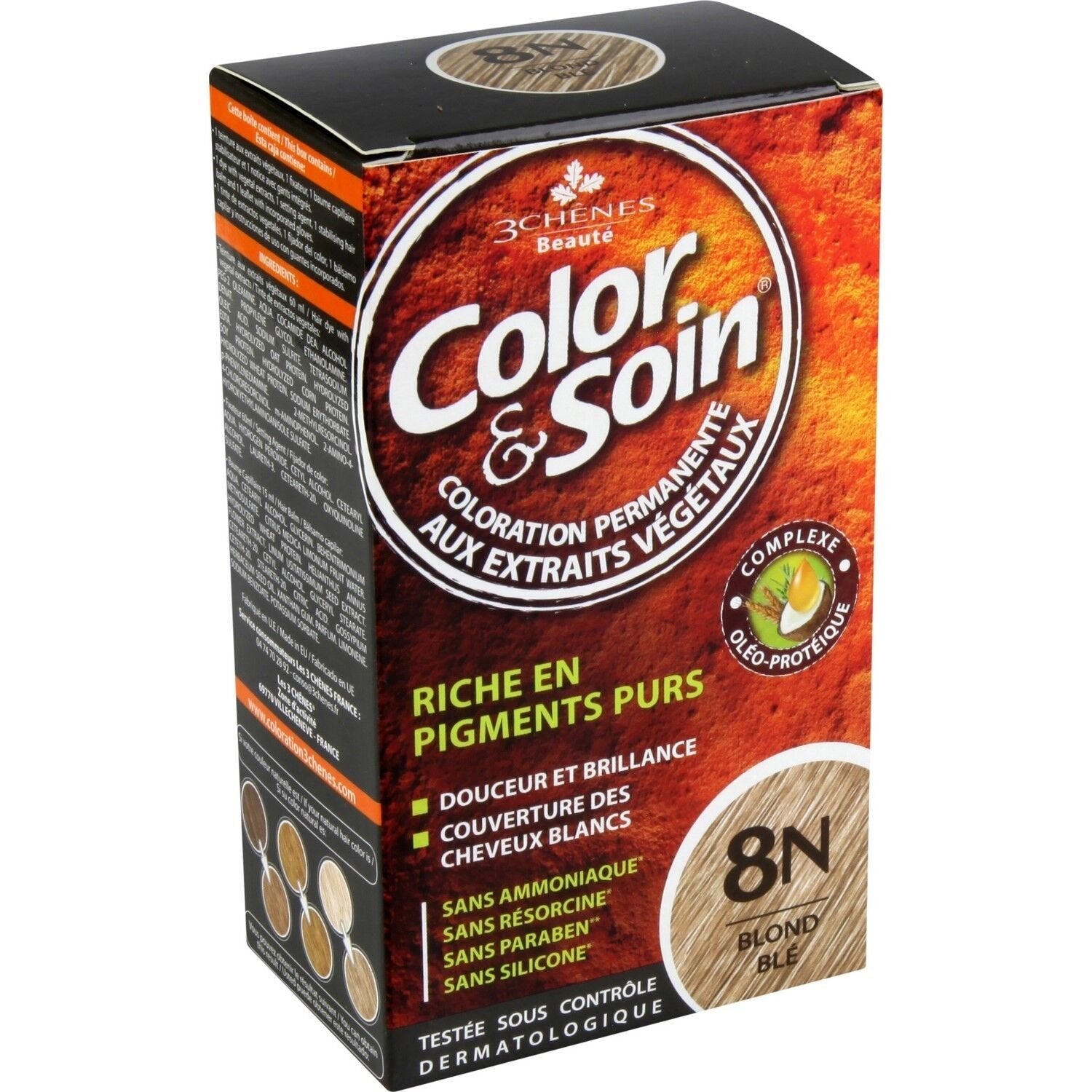 Coloration Permanente 8n Blond Blé Sans Ammoniaque Color et Soin 3 CHENES la boite