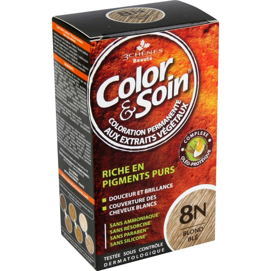 Coloration Permanente 8n Blond Blé Sans Ammoniaque Color et Soin 3 CHENES la boite